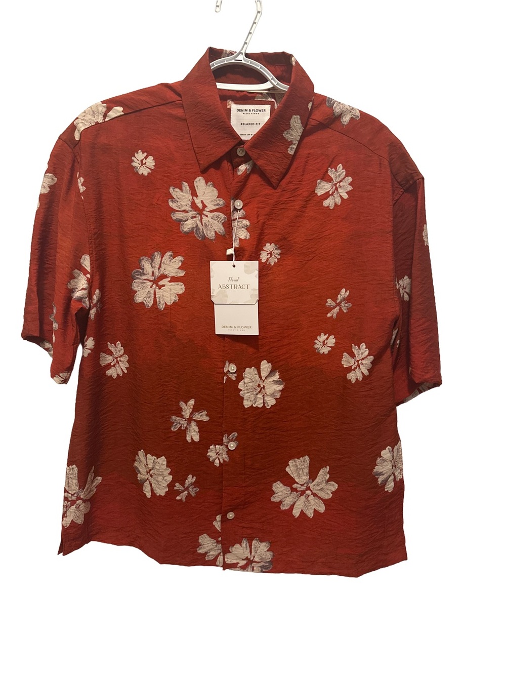 Denim & Flower Rust Red Floral Short-Sleeve Button-Down Shirt